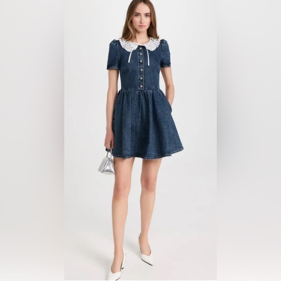 Self-Portrait Dresses & Skirts - SELF-PORTRAIT 
Lace Collar Denim Mini Dress size 10 NWT